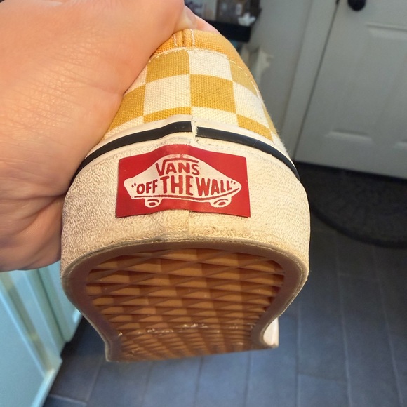 Vans Yellow and White Checkered Slip-On Sneakers - Picture 7 of 9